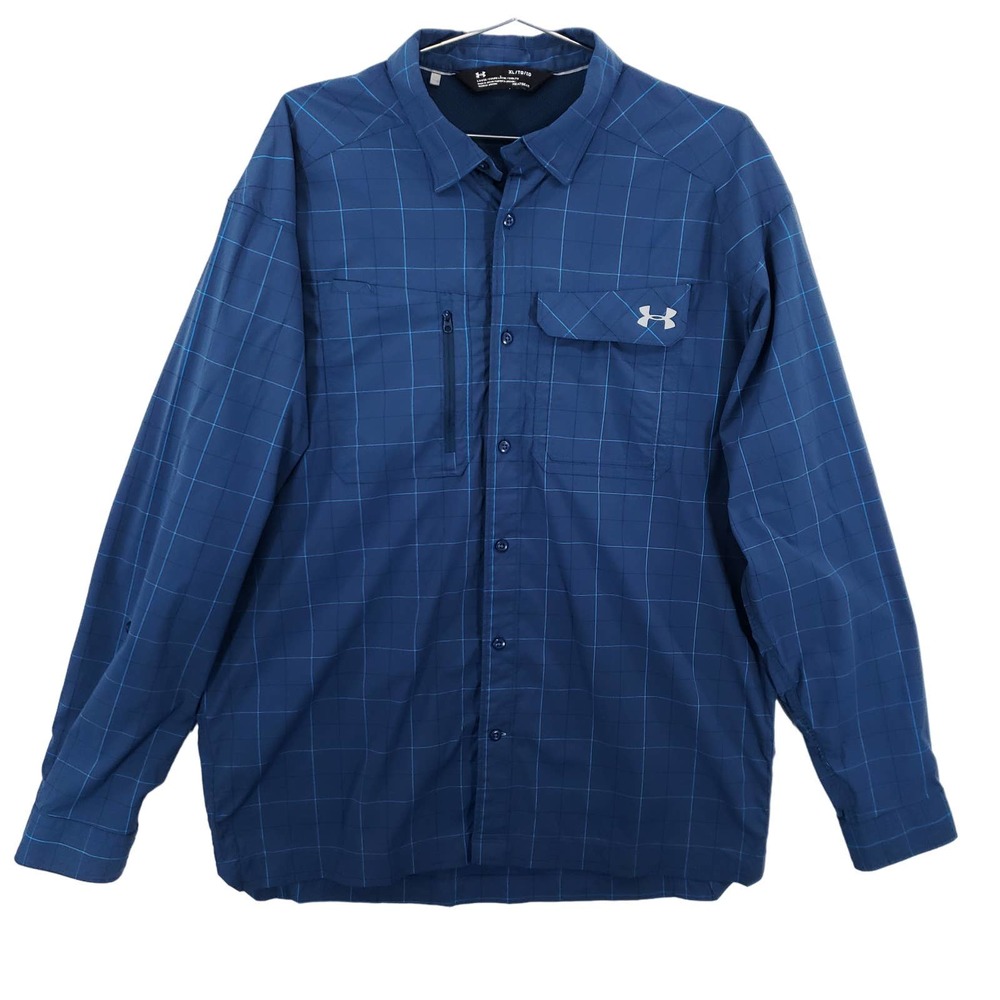 Under Armour Men's Blue Grid-Check Button-Down Shirt